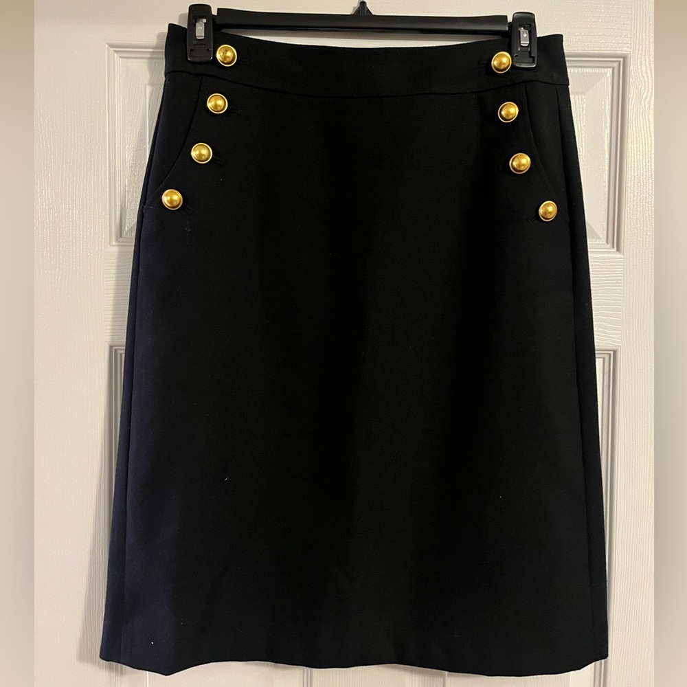 LOFT Black Pencil Skirt with Gold Buttons